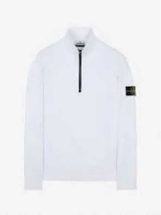 Logo Badge Half Zipper Cotton Fleece Knit Top White - STONE ISLAND - BALAAN 2