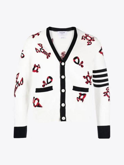 Gem Icons Intarsia Cardigan White - THOM BROWNE - BALAAN 2