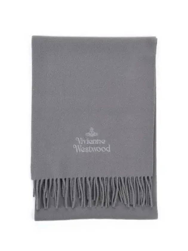 Logo Wool Fringe Muffler Grey - VIVIENNE WESTWOOD - BALAAN 2