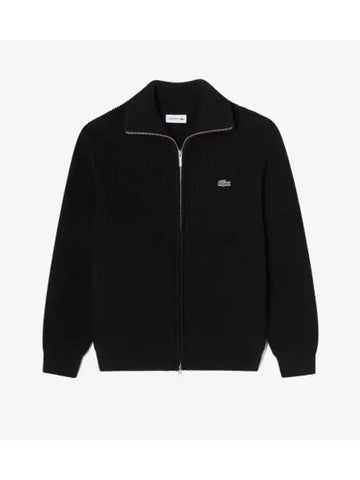 Men s rib tissue full zip up cardigan black - LACOSTE - BALAAN 1