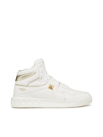 One-Stud Leather High-Top Sneakers White - VALENTINO - BALAAN 1