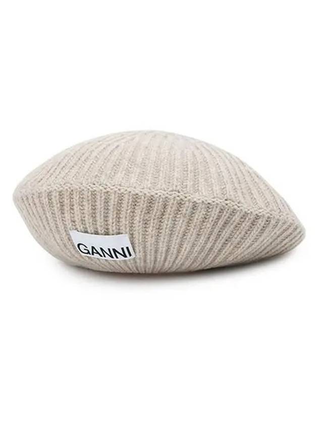 Logo Rib Edge Wool Beret Sand - GANNI - BALAAN 2