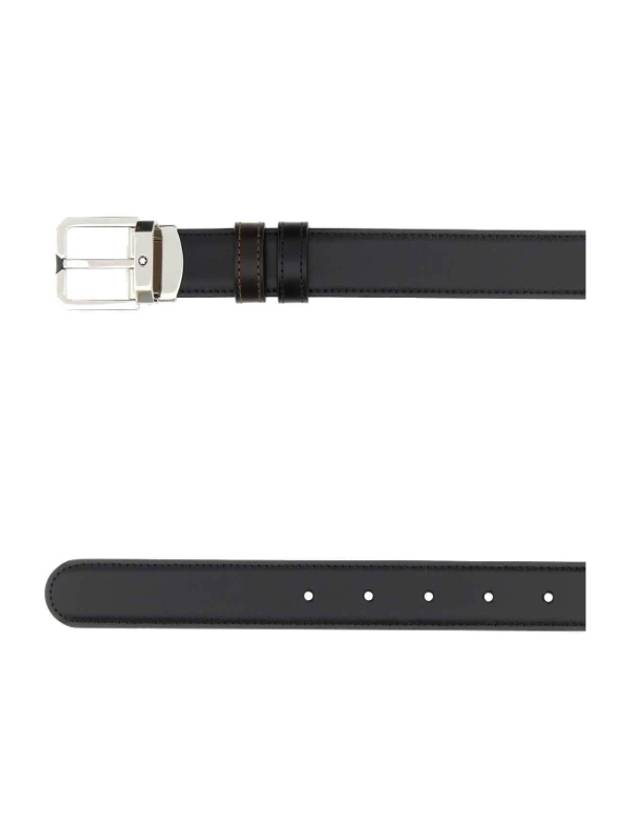 24FW Leather Belt 132873 000 Black - MONTBLANC - BALAAN 3