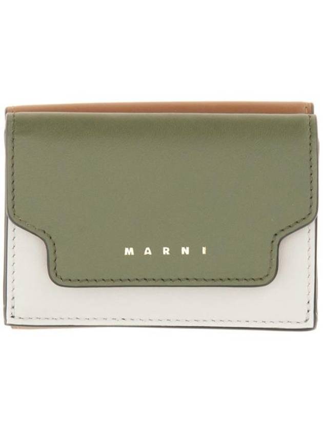 Saffiano Leather Tri-fold Half Wallet Green - MARNI - BALAAN 1