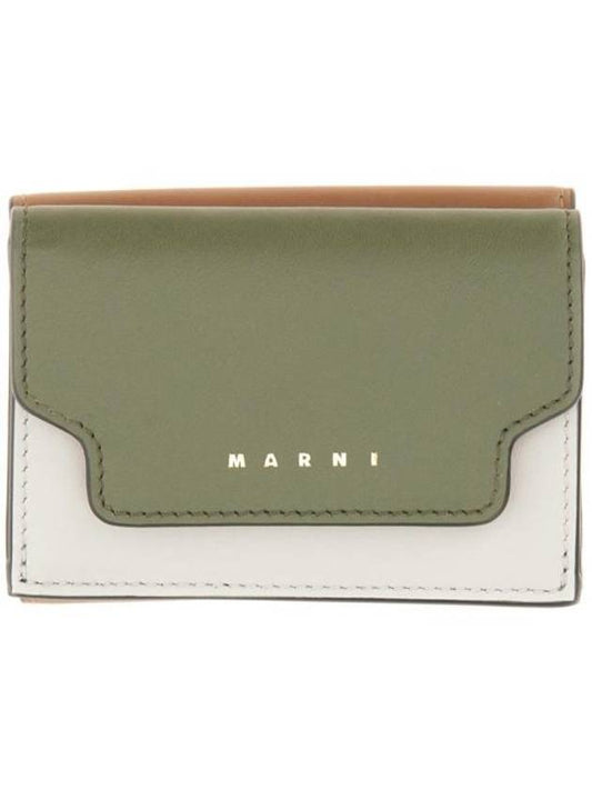 Saffiano Leather Tri-fold Half Wallet Green - MARNI - BALAAN 1