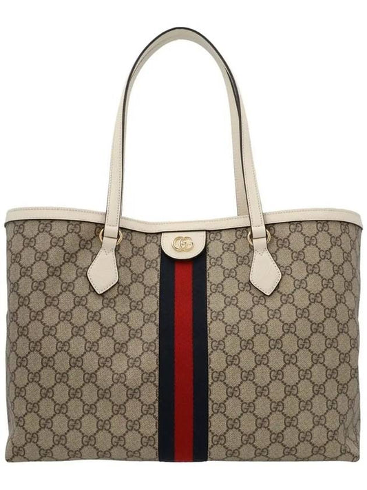 Ophidia Web GG Medium Canvas Tote Bag Beige - GUCCI - BALAAN.