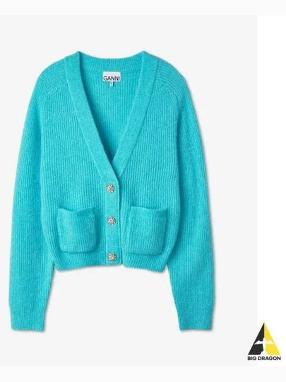 Jewel Button Soft Wool Cardigan Blue - GANNI - BALAAN 2