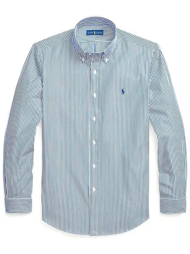 Embroidered Logo Striped Long Sleeves Shirt Dark Blue - POLO RALPH LAUREN - BALAAN 2