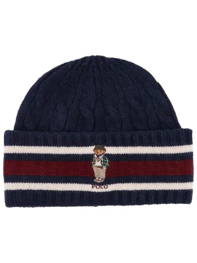 Bear Stripe Detail Beanie Navy - POLO RALPH LAUREN - BALAAN 2