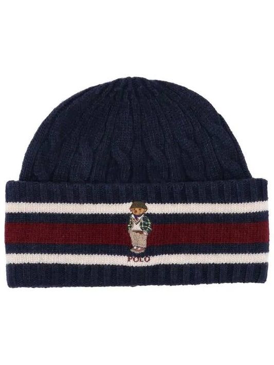 Bear Stripe Detail Beanie Navy - POLO RALPH LAUREN - BALAAN 2