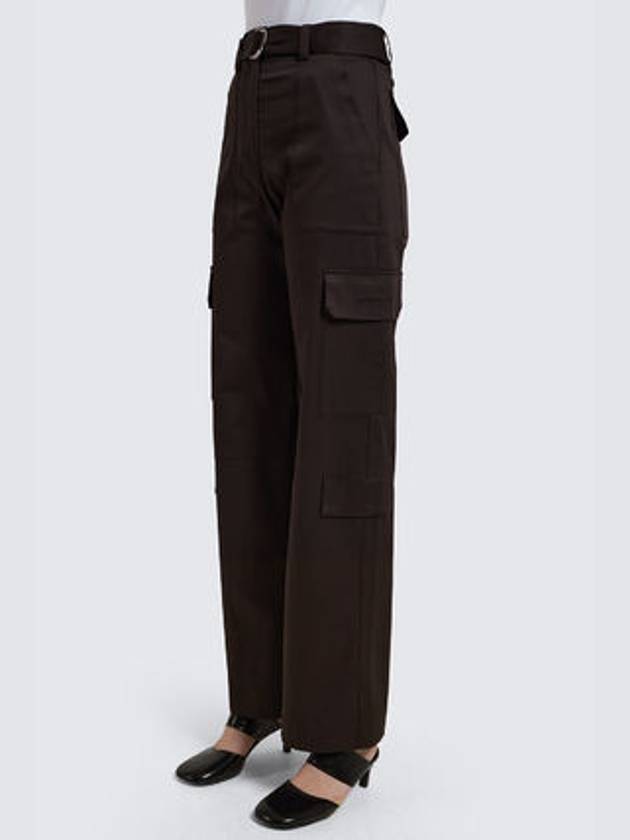 High Waist Cargo Cotton Straight Pants Brown - MSGM - BALAAN 3