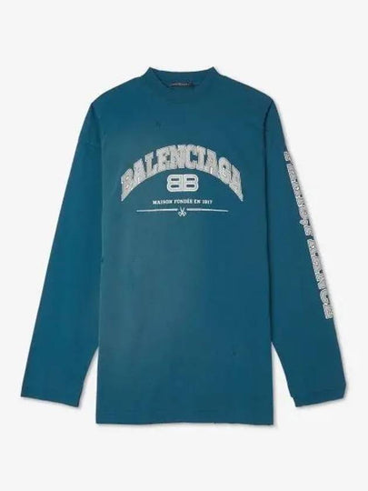 Side Logo Distressed Oversized Long Sleeve T-Shirt Blue - BALENCIAGA - BALAAN 2