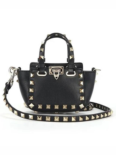 Rockstud Leather Micro Tote Bag Black - VALENTINO - BALAAN 2