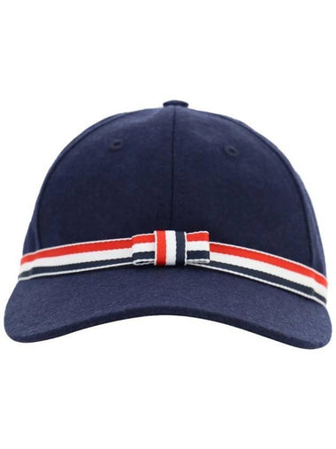 Bow Grosgrain Wool Flannel Ball Cap Navy - THOM BROWNE - BALAAN 1