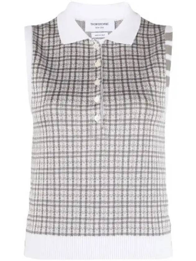 Check Silk Cotton 4 Bar Sleeveless Polo Shirt Grey - THOM BROWNE - BALAAN 2