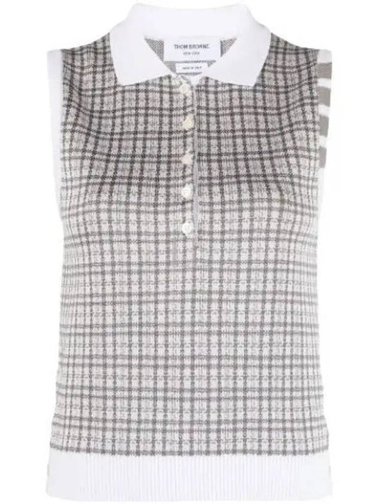 Check Silk Cotton 4 Bar Sleeveless Polo Shirt Grey - THOM BROWNE - BALAAN 2