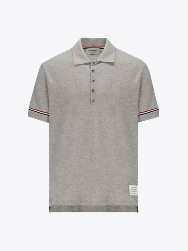 Lightweight Cotton Short Sleeve Polo Shirt Grey - THOM BROWNE - BALAAN 2