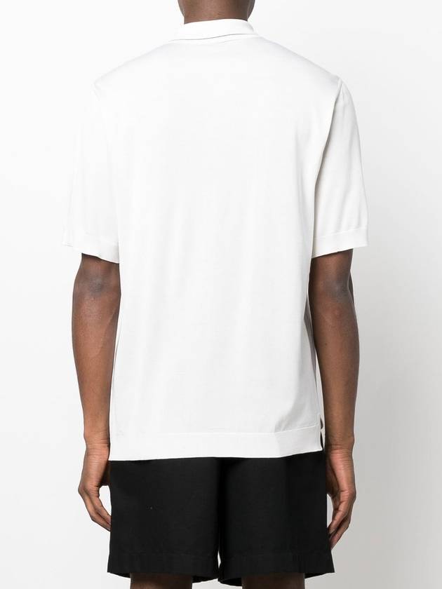 Logo Silk Short Sleeve Polo Shirt White - PRADA - BALAAN 5