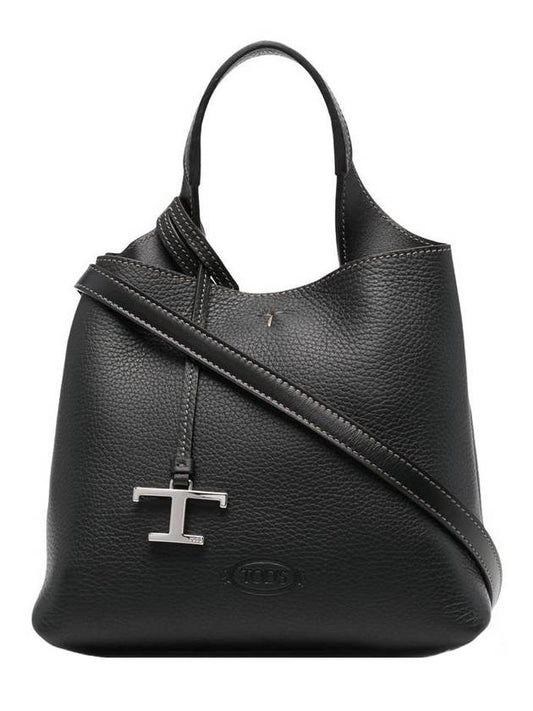 Logo Mini Leather Tote Bag Black - TOD'S - BALAAN 1