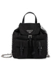 Triangle Logo Re Nylon Chain Mini Backpack Black - PRADA - BALAAN 2