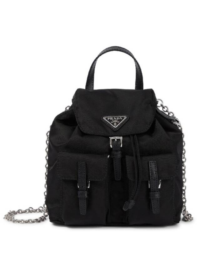 Triangle Logo Re Nylon Chain Mini Backpack Black - PRADA - BALAAN 2