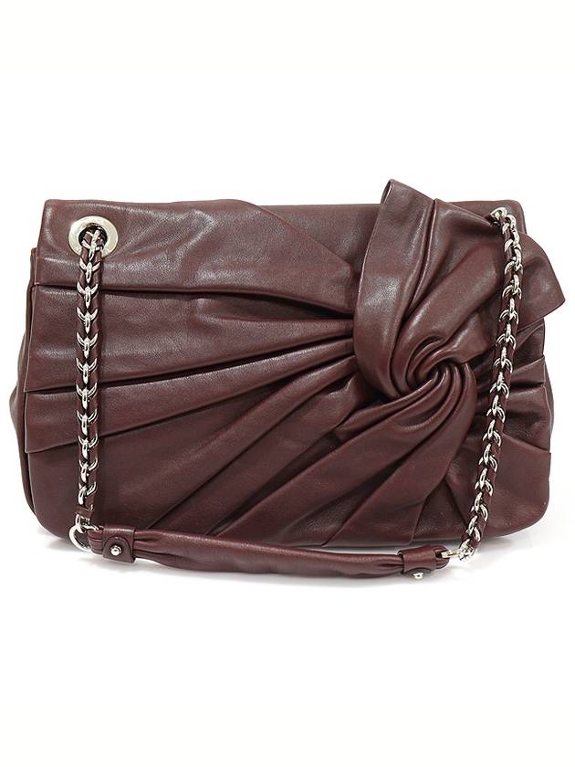 NE1C9A712Z Burgundy leather ribbon Louisa silver chain shoulder bag - NINA RICCI - BALAAN 1