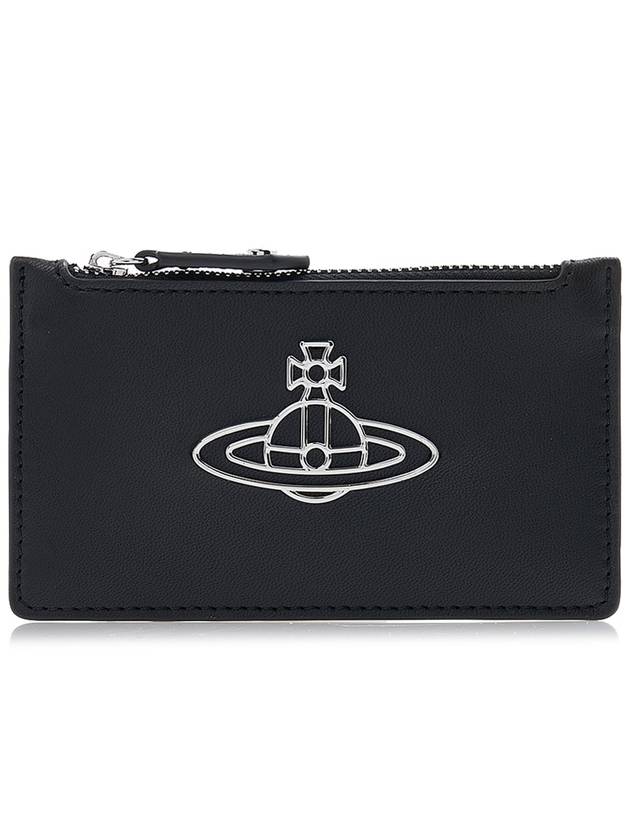 ORB Point Saffiano Slim Zipper Card Wallet Black - VIVIENNE WESTWOOD - BALAAN 2