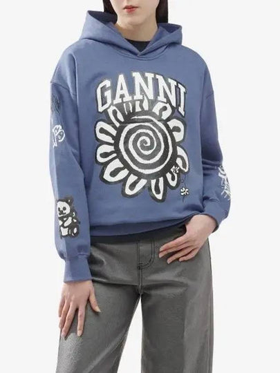 Printed Cotton Hoodie Blue - GANNI - BALAAN 2