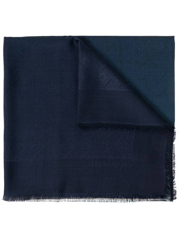 FERRAGAMO Scarf With Monogram, Women's, Navy Blue - SALVATORE FERRAGAMO - BALAAN 1