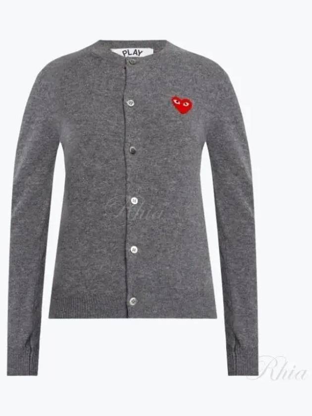 Play Red Wappen Wool Cardigan Charcoal Gray - COMME DES GARCONS - BALAAN 2