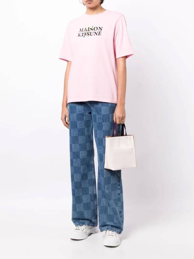 Flower Logo Print Short Sleeve T-Shirt Pink - MAISON KITSUNE - BALAAN 3