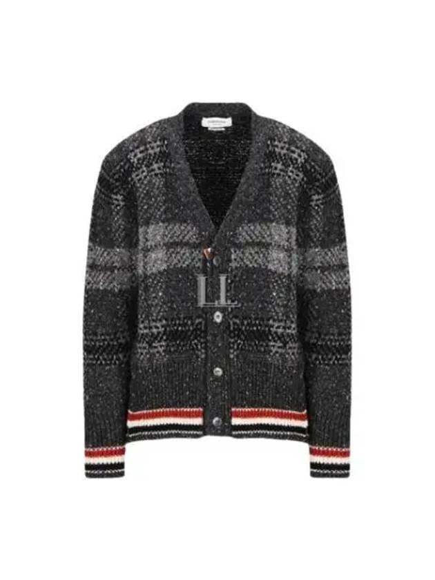 Donegal Tartan Stripe V-Neck Cardigan Grey - THOM BROWNE - BALAAN 2