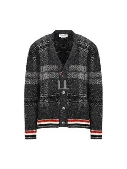 Donegal Tartan Stripe V-Neck Cardigan Grey - THOM BROWNE - BALAAN 2