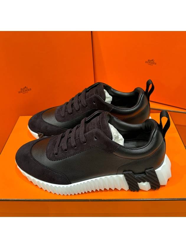 Women's Bouncing Sneakers Goatskin Black Leather H Black Logo - HERMES - BALAAN 1