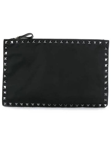 Rockstud Nylon Clutch Bag Black - VALENTINO - BALAAN 1