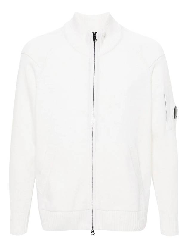 Lambswool GRS Zipped Cardigan White - CP COMPANY - BALAAN 2