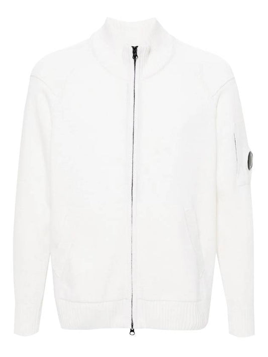 Lambswool GRS Zipped Cardigan White - CP COMPANY - BALAAN 2