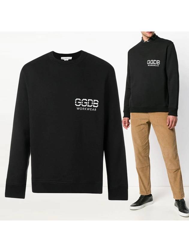 Logo Crew Neck Fleece Cotton Sweatshirt Black - GOLDEN GOOSE - BALAAN 1