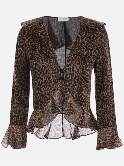 leopard ruffle long sleeve blouse - SAINT LAURENT - BALAAN 2