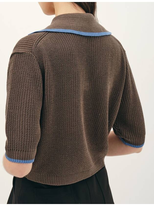 V-Neck Collar Cotton Knit Top Brown - JUN BY JUN K - BALAAN 3