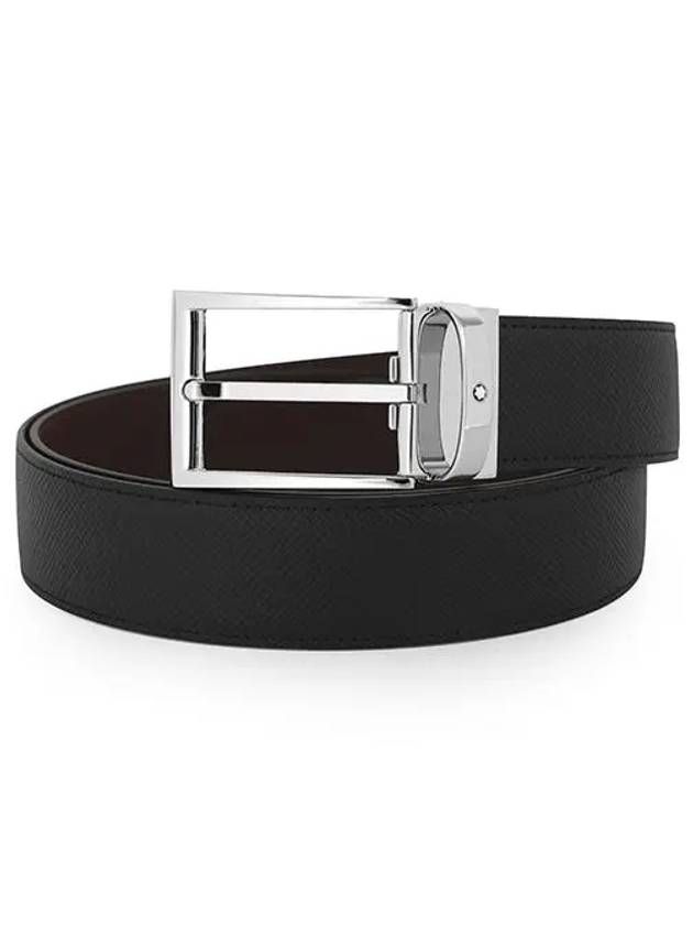 Rectangular Pin Buckle Reversible Leather Belt Black Brown - MONTBLANC - BALAAN 4