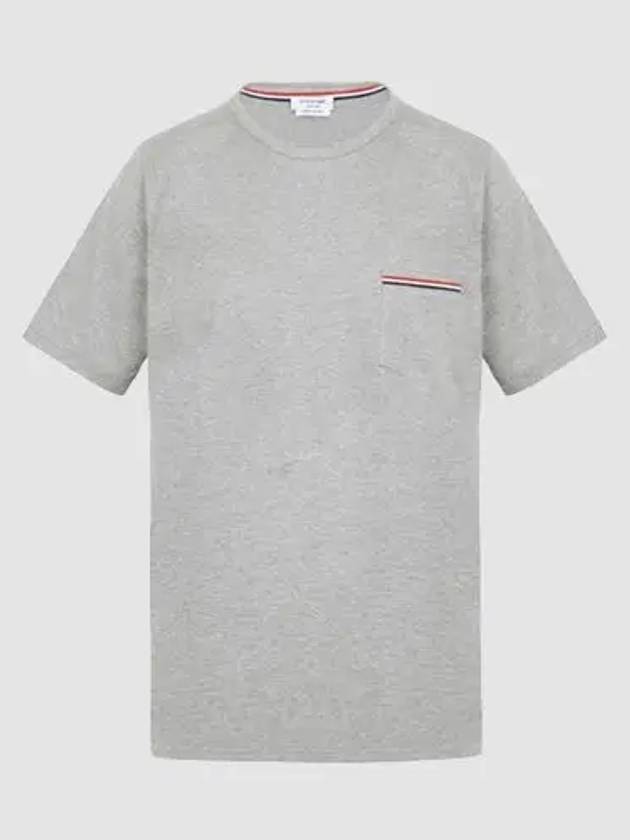 Men's Medium Weight Jersey Tipped Pocket Crewneck Short Sleeve T-Shirt Light Grey - THOM BROWNE - BALAAN 3