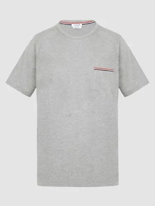 Men's Medium Weight Jersey Tipped Pocket Crewneck Short Sleeve T-Shirt Light Grey - THOM BROWNE - BALAAN 2