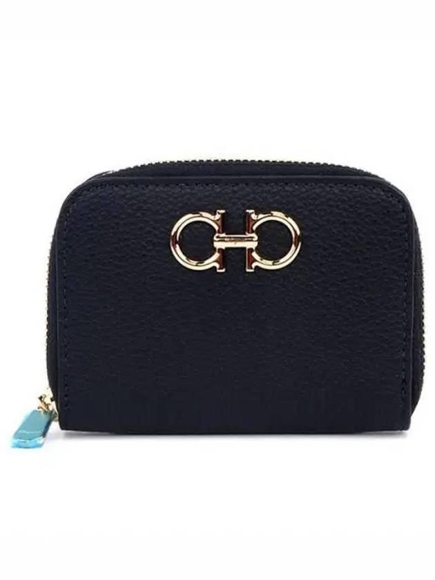 Women's Gancini Logo Zipper Card Wallet Black - SALVATORE FERRAGAMO - BALAAN 2