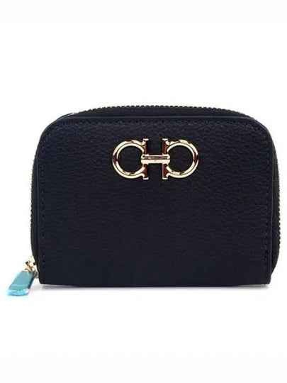 Women's Gancini Logo Zipper Card Wallet Black - SALVATORE FERRAGAMO - BALAAN 2