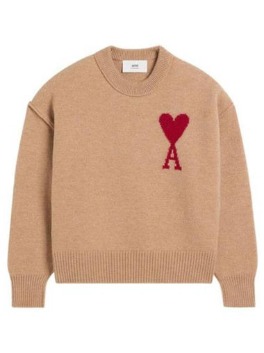 Big Heart Logo Knit Top Beige - AMI - BALAAN 1