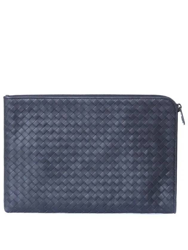 Intrecciato Weaving Zipper Medium Clutch Bag Grey - BOTTEGA VENETA - BALAAN 2