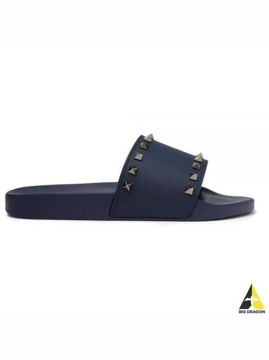 Rockstud Slippers Navy - VALENTINO - BALAAN 2