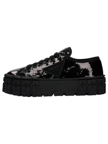 Double Wheel Sequin Sneakers Black - PRADA - BALAAN 1