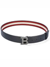 Men's B Buckle Reversible Striped Belt Red Black - BALLY - BALAAN.